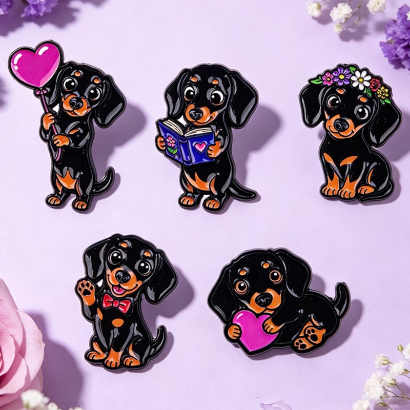 5pcs Cute Dachshund Enamel Pin - Florist Supplies ulasan dan harga
