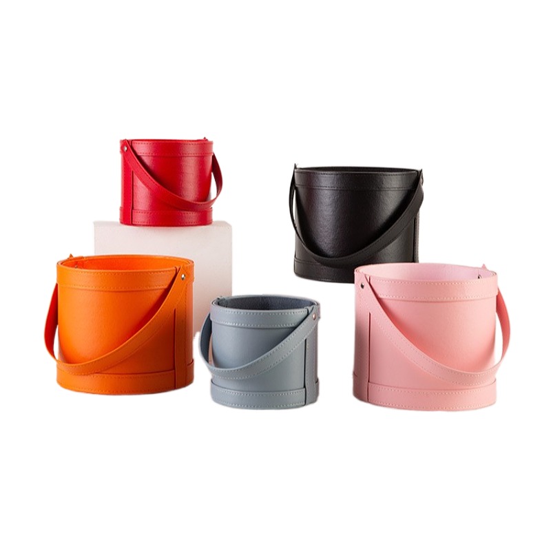 Portable Leather Round Gift Bo - Florist Supply Buckets ulasan dan harga